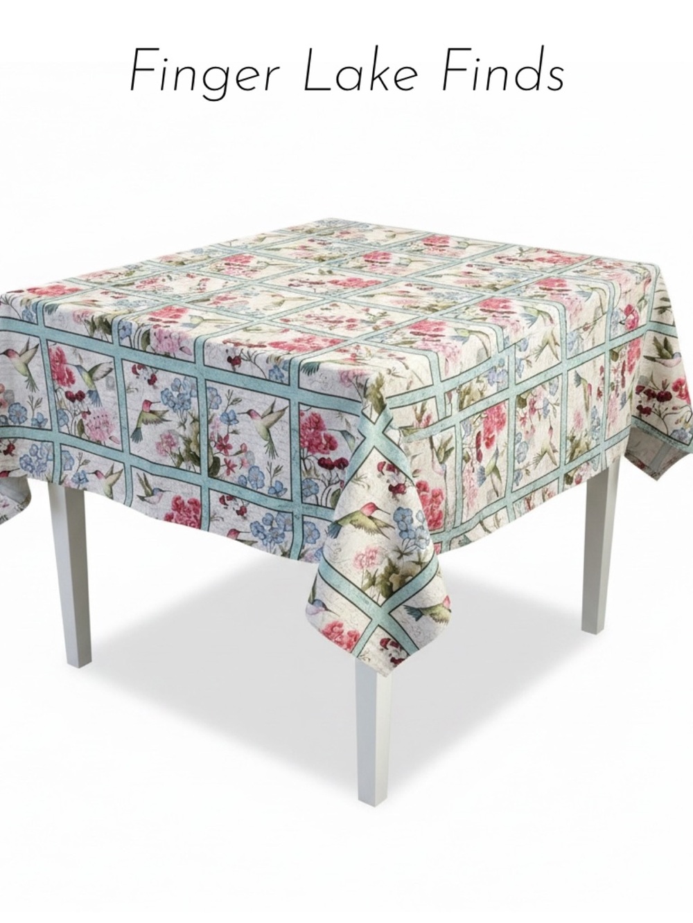 Susan Winget Botanical Buzz Block Print Tablecloth in Pastel Multi-Color
